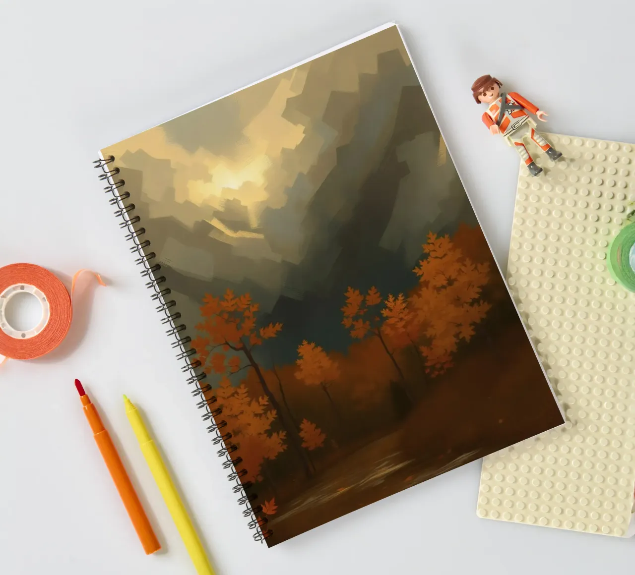 Golden autumn trees illuminated by a soft glow spiral notebook by DesignDoodle