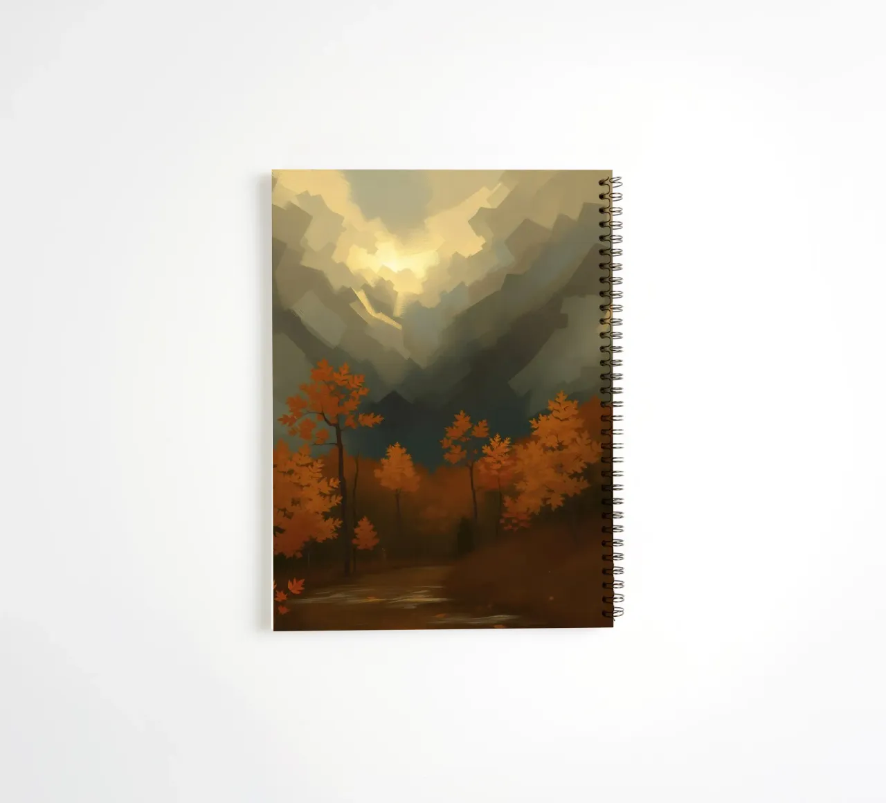 Golden autumn trees illuminated by a soft glow spiral notebook by DesignDoodle