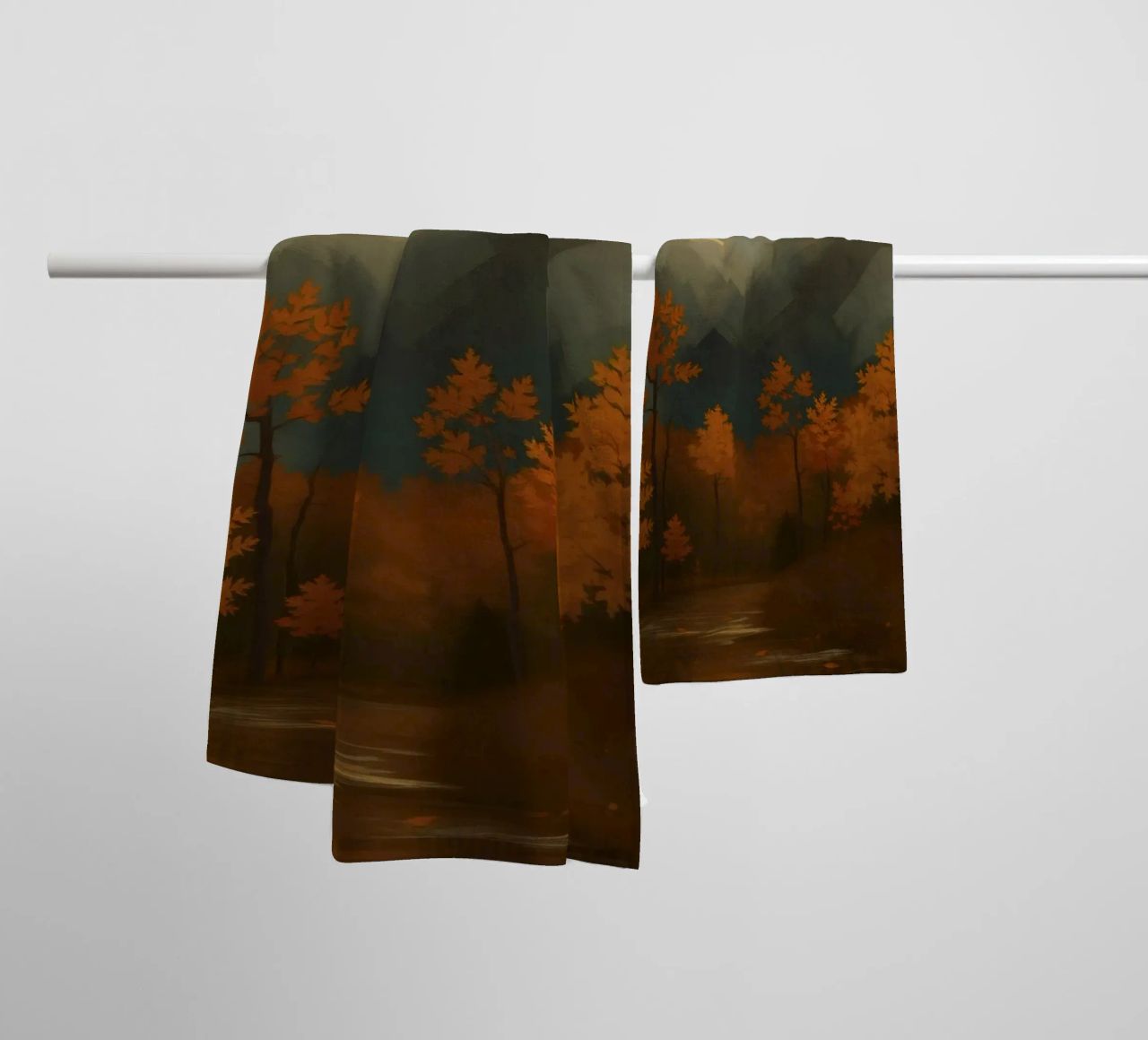 Golden autumn trees illuminated by a soft glow towel by DesignDoodle
