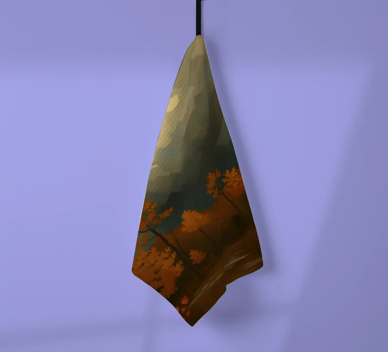 Golden autumn trees illuminated by a soft glow tea towel by DesignDoodle