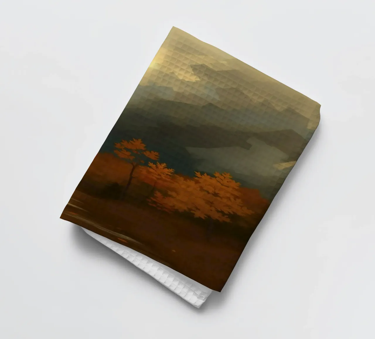 Golden autumn trees illuminated by a soft glow tea towel by DesignDoodle