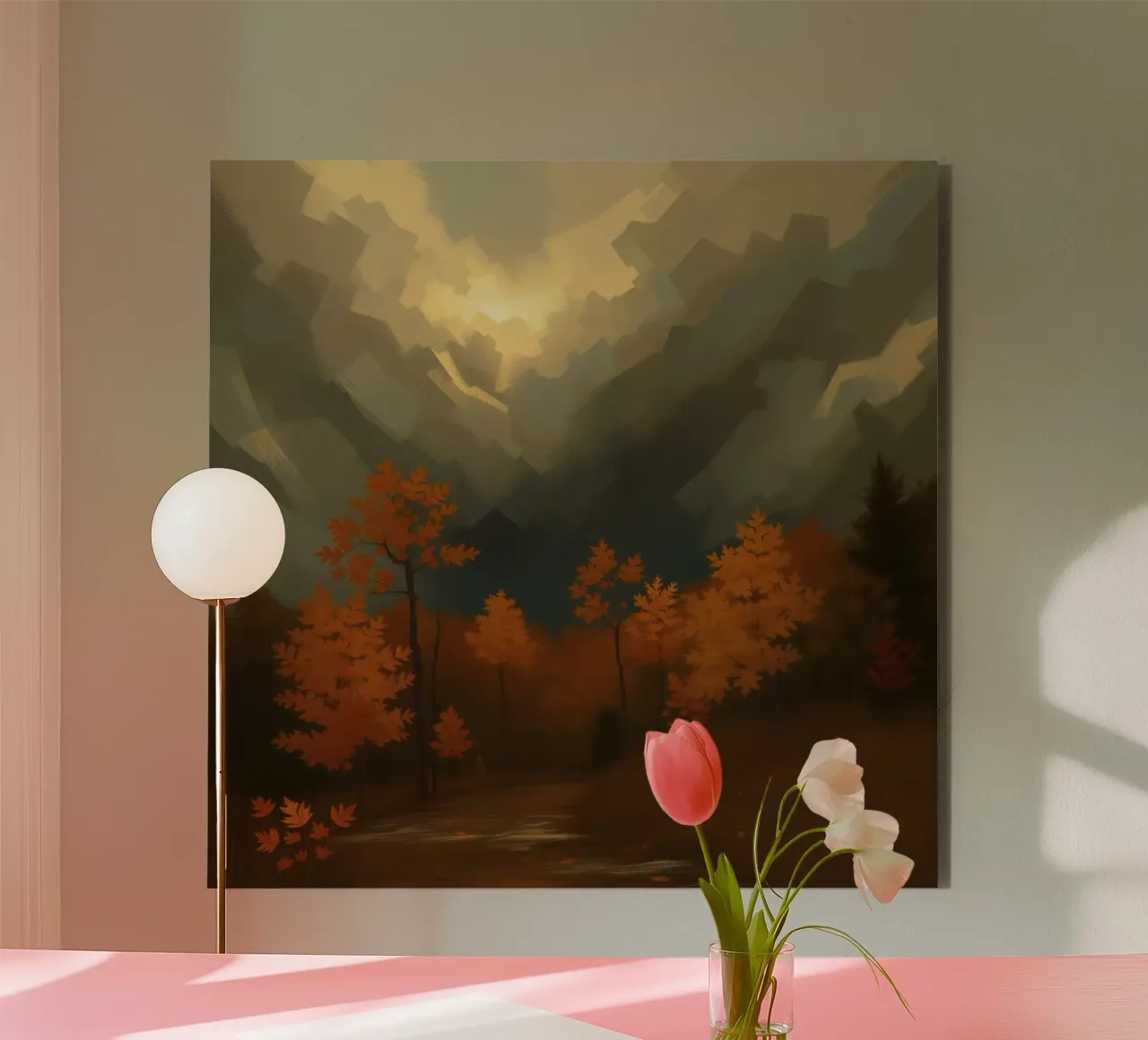 Golden autumn trees illuminated by a soft glow alu-dibond by DesignDoodle