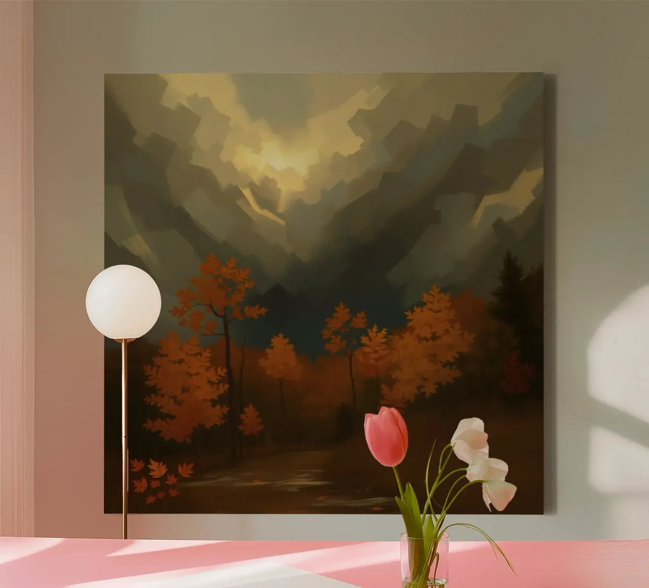 Goldene Herbstbäume in sanftem Licht Leinwand von DesignDoodle