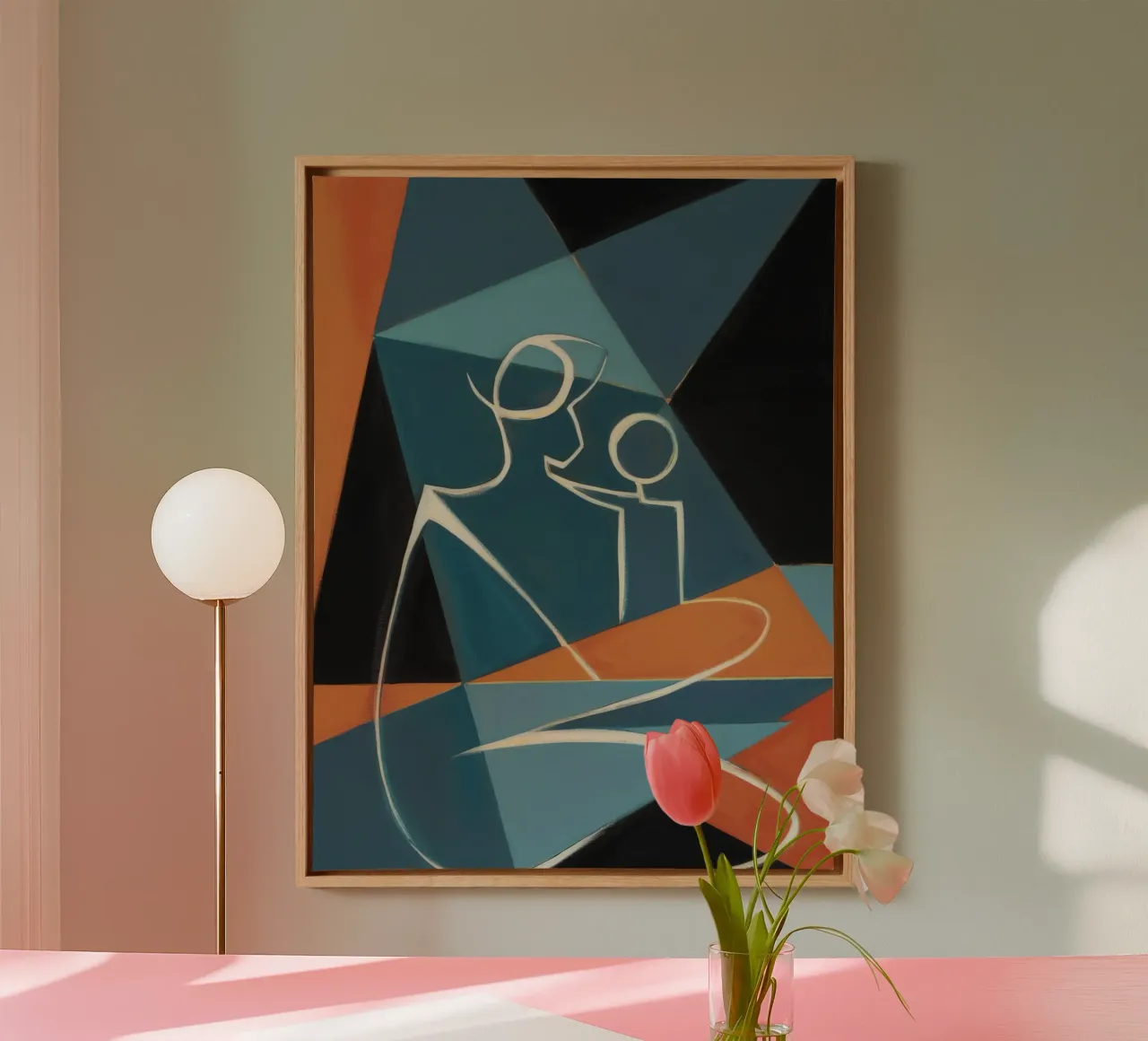 Abstracte omhelzing canvas met Baklijst van Crimson Whisper