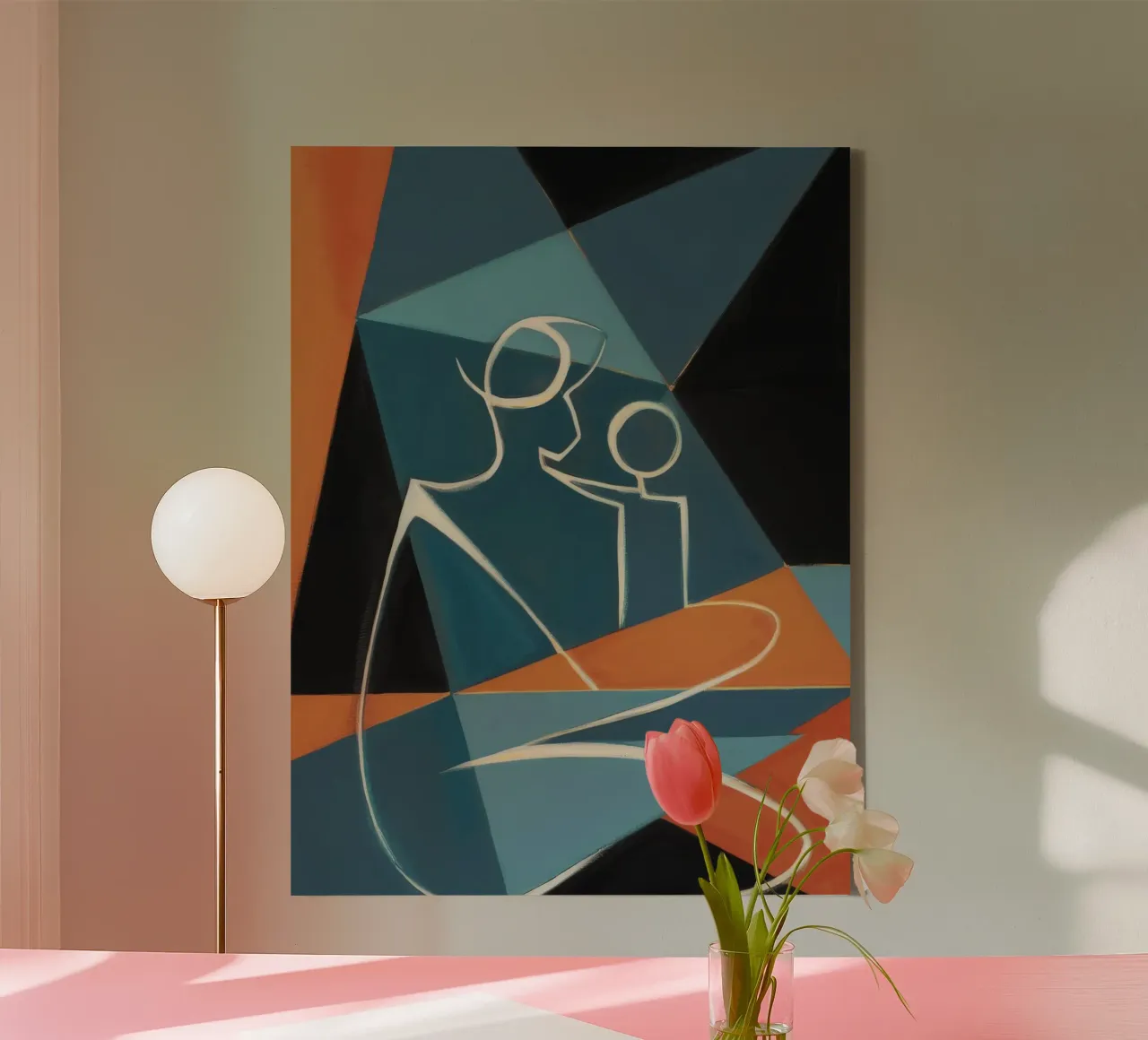 Abstracte omhelzing canvas met Baklijst van Crimson Whisper