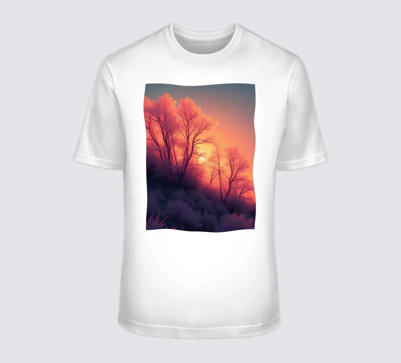 Tramonto invernale sugli alberi smerigliati in una serata fredda in un'area sere t-shirt da DesignDoodle