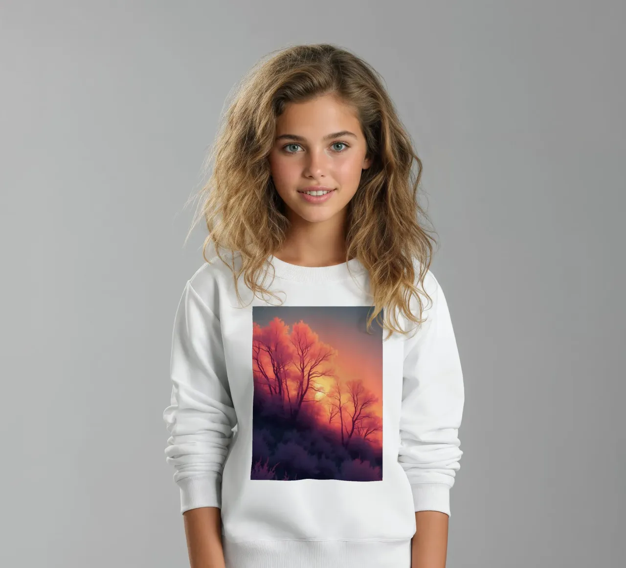 Tramonto invernale sugli alberi smerigliati in una serata fredda in un'area sere felpa bambino da DesignDoodle