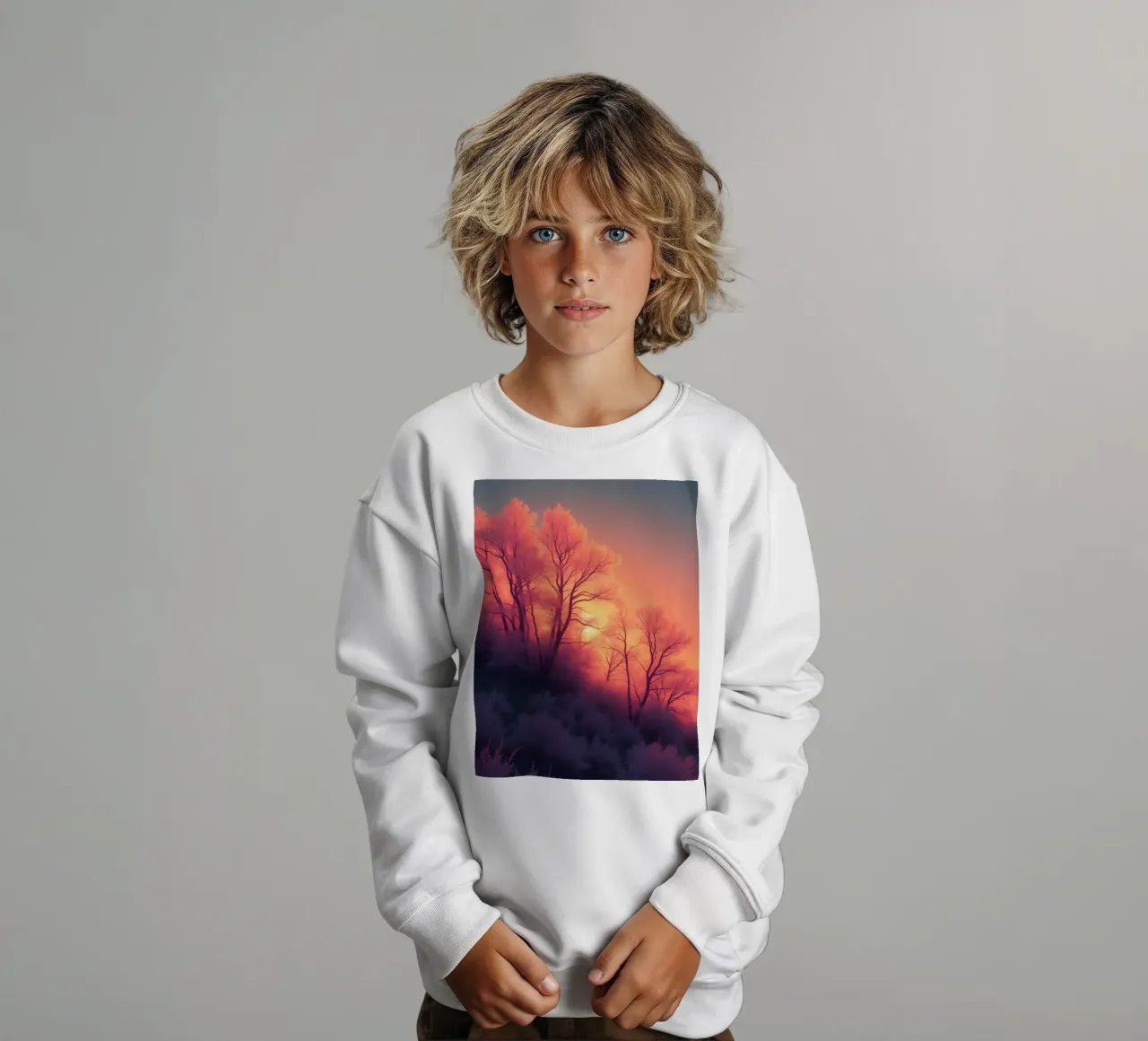 Tramonto invernale sugli alberi smerigliati in una serata fredda in un'area sere felpa bambino da DesignDoodle
