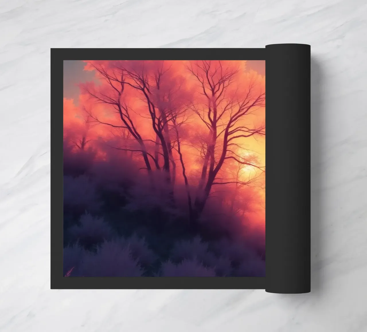 Tramonto invernale sugli alberi smerigliati in una serata fredda in un'area sere zerbino da DesignDoodle