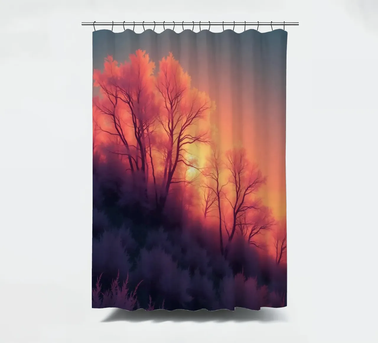 Tramonto invernale sugli alberi smerigliati in una serata fredda in un'area sere tenda da doccia da DesignDoodle