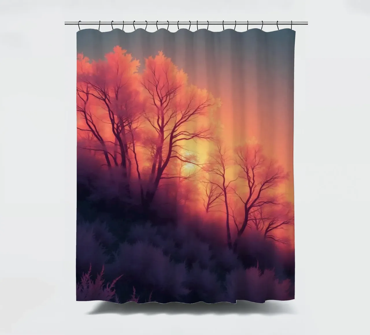 Tramonto invernale sugli alberi smerigliati in una serata fredda in un'area sere tenda da doccia da DesignDoodle