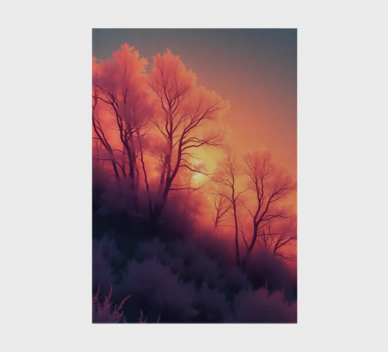 Winter sunset over frosted trees on a cold evening in a sere notebook by DesignDoodle