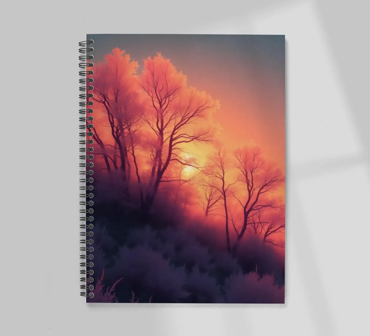 Winter sunset over frosted trees on a cold evening in a sere spiral notebook by DesignDoodle