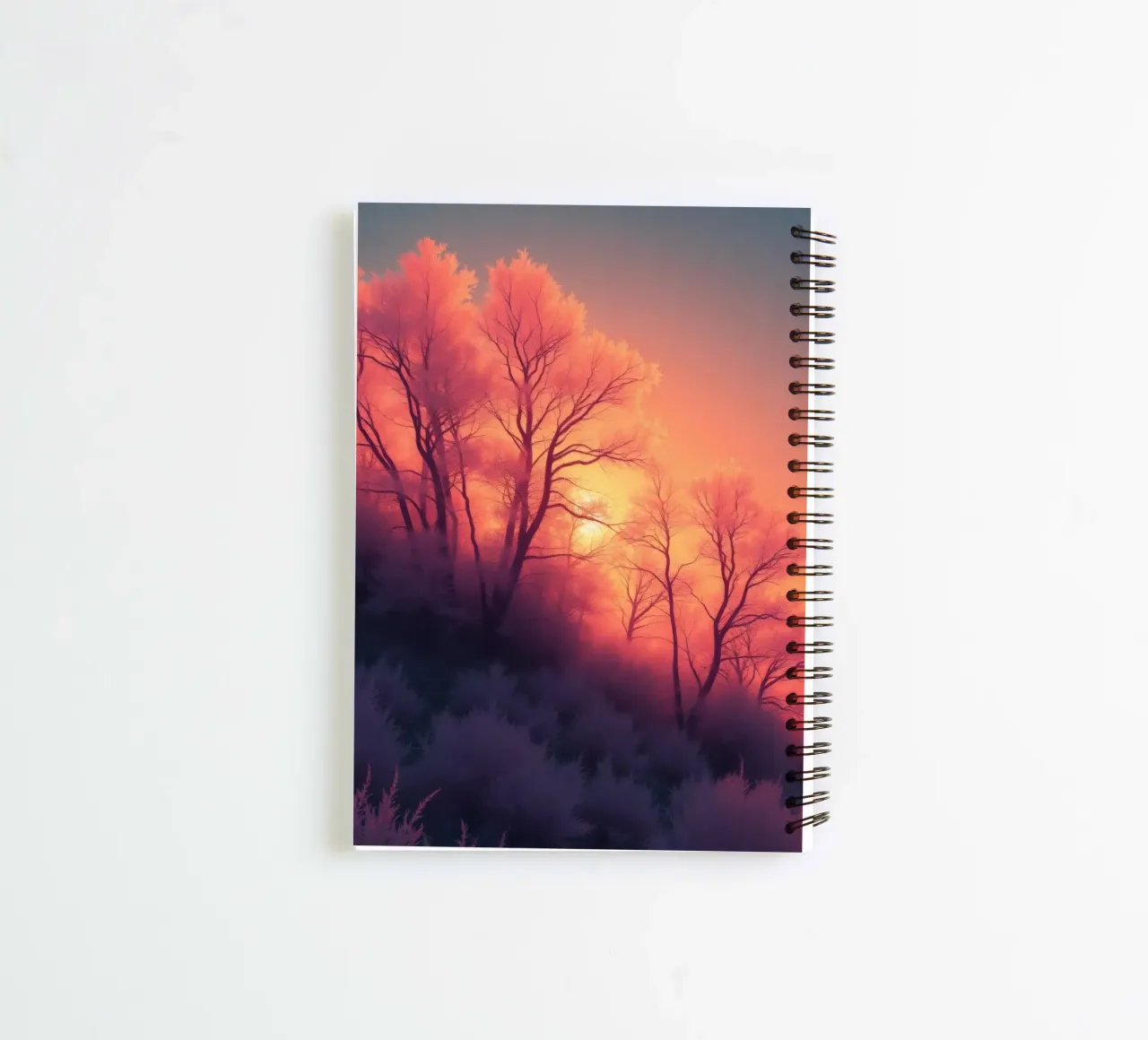 Winter sunset over frosted trees on a cold evening in a sere spiral notebook by DesignDoodle