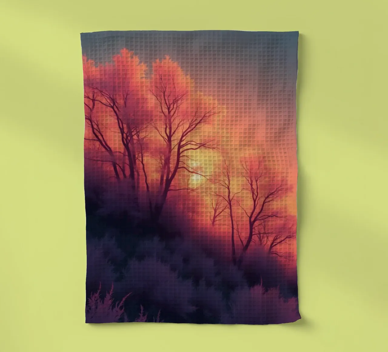 Tramonto invernale sugli alberi smerigliati in una serata fredda in un'area sere canovaccio da cucina da DesignDoodle