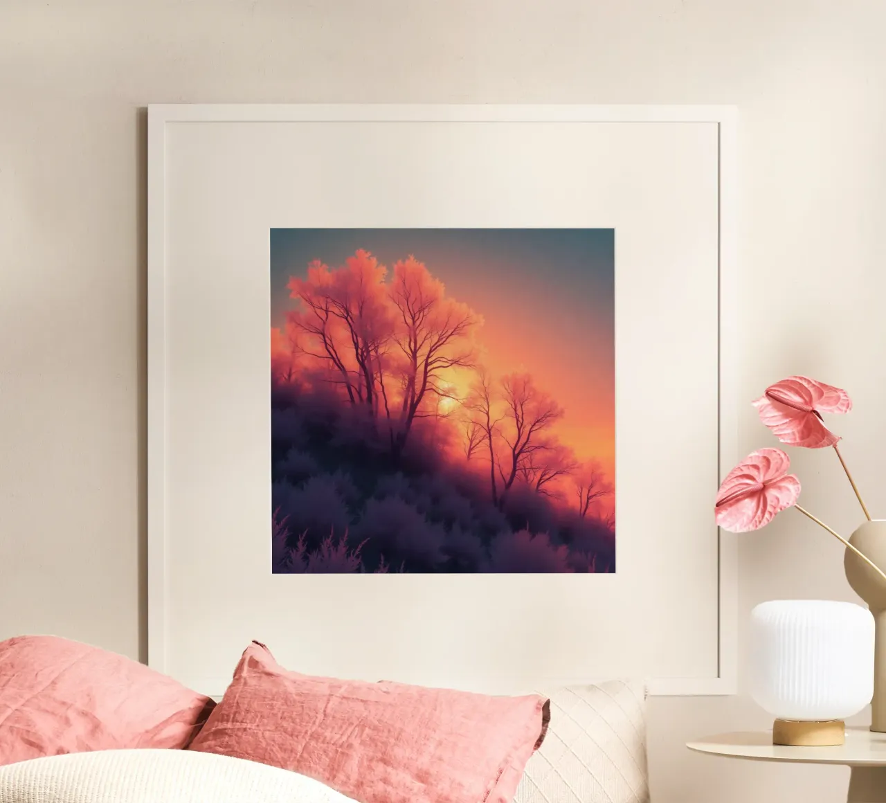 Tramonto invernale sugli alberi smerigliati in una serata fredda in un'area sere carta hahnemühle da DesignDoodle