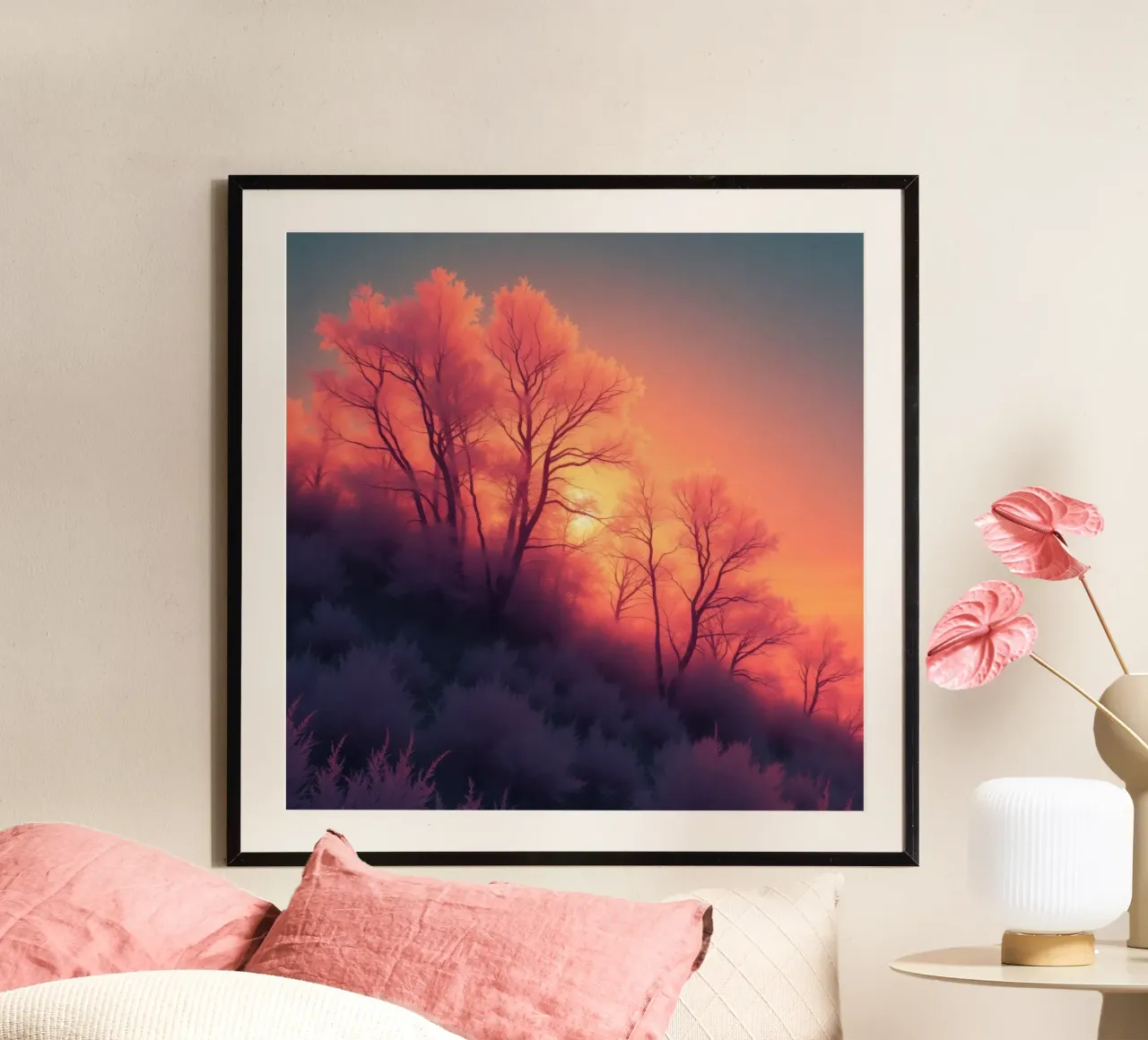 Tramonto invernale sugli alberi smerigliati in una serata fredda in un'area sere carta hahnemühle da DesignDoodle