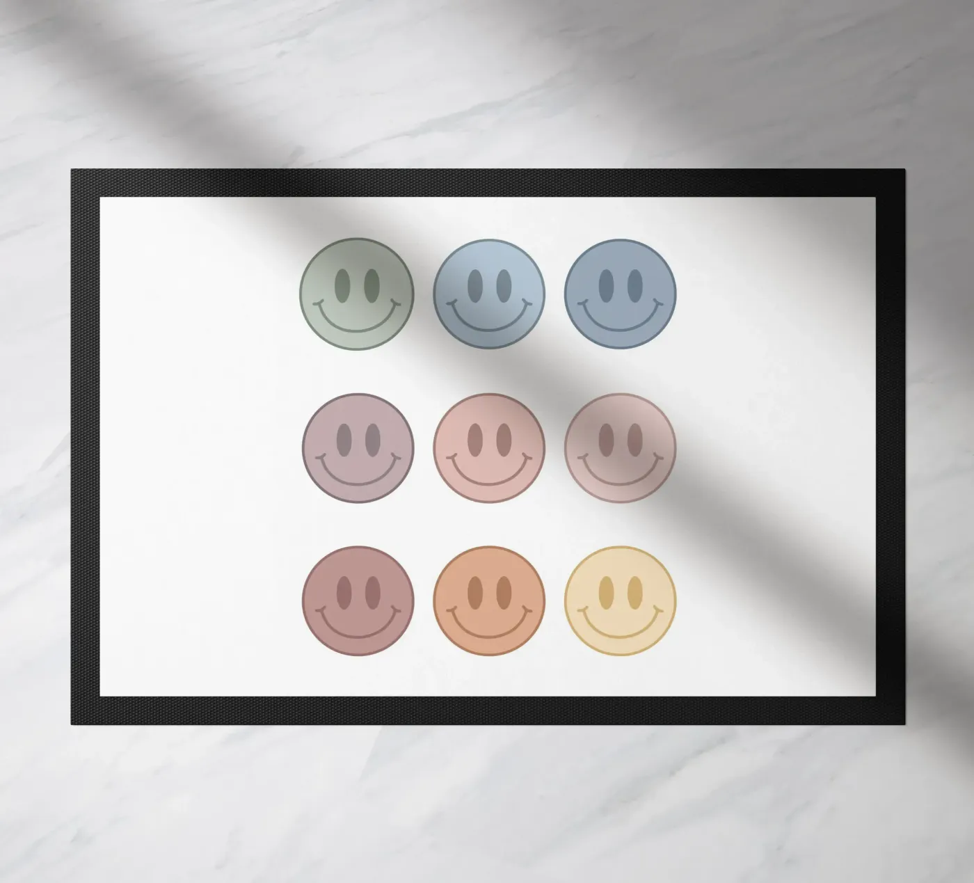 Groovy Smiley Faces doormat by Paigaam Studio