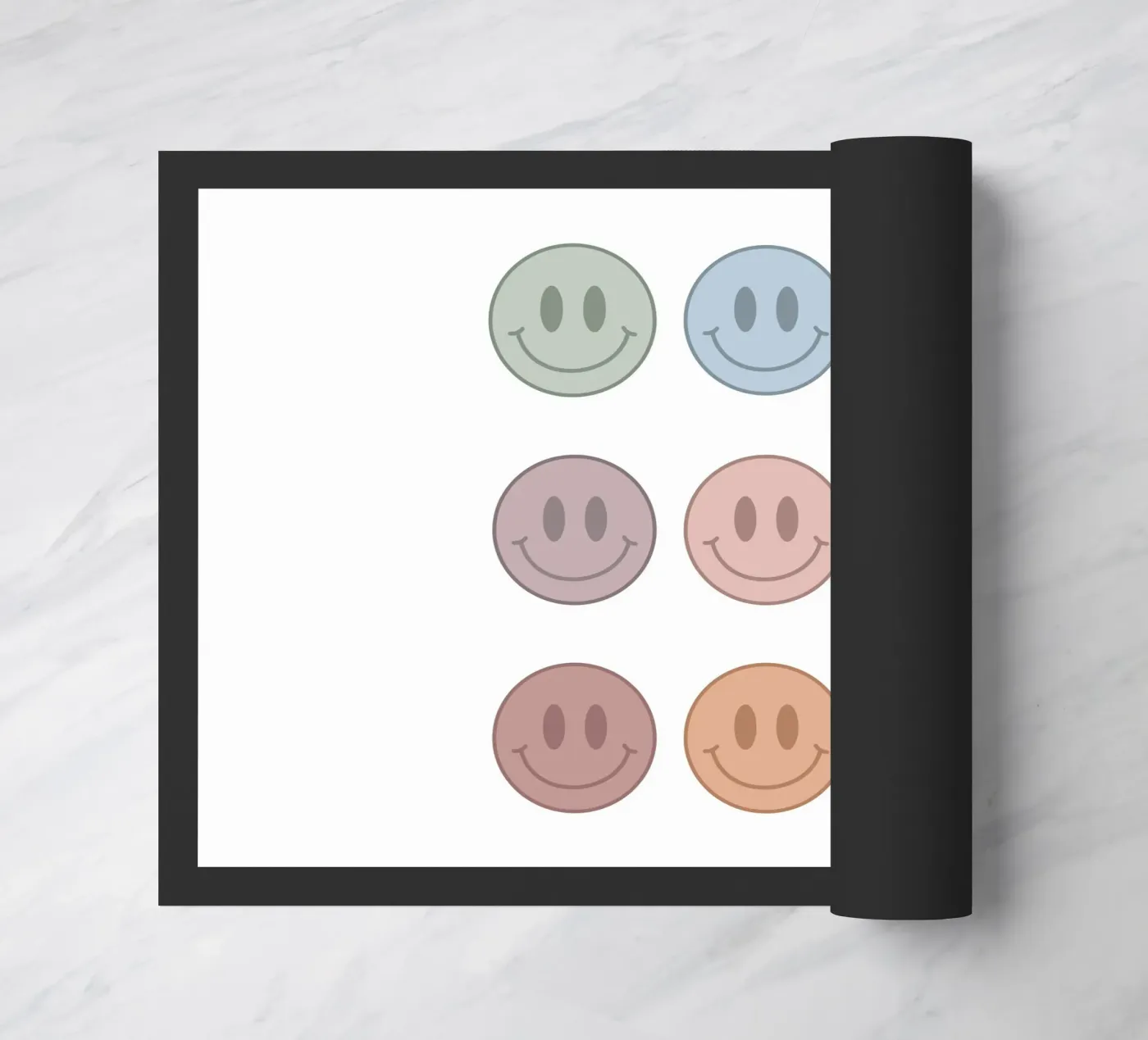 Groovy Smiley Faces doormat by Paigaam Studio