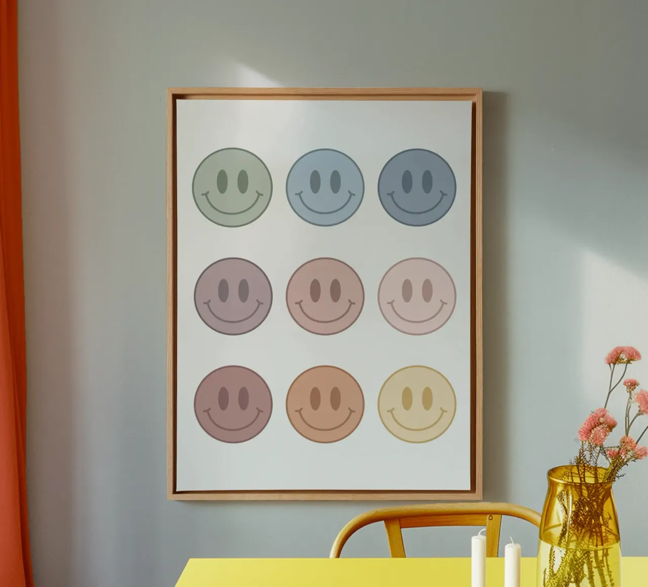 Groovy Smiley Faces canvas with Floater frame by Paigaam Studio