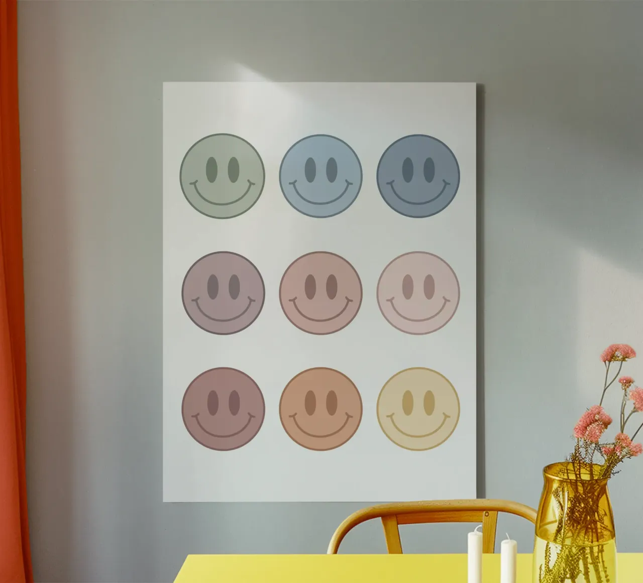 Groovy Smiley Faces canvas with Floater frame by Paigaam Studio