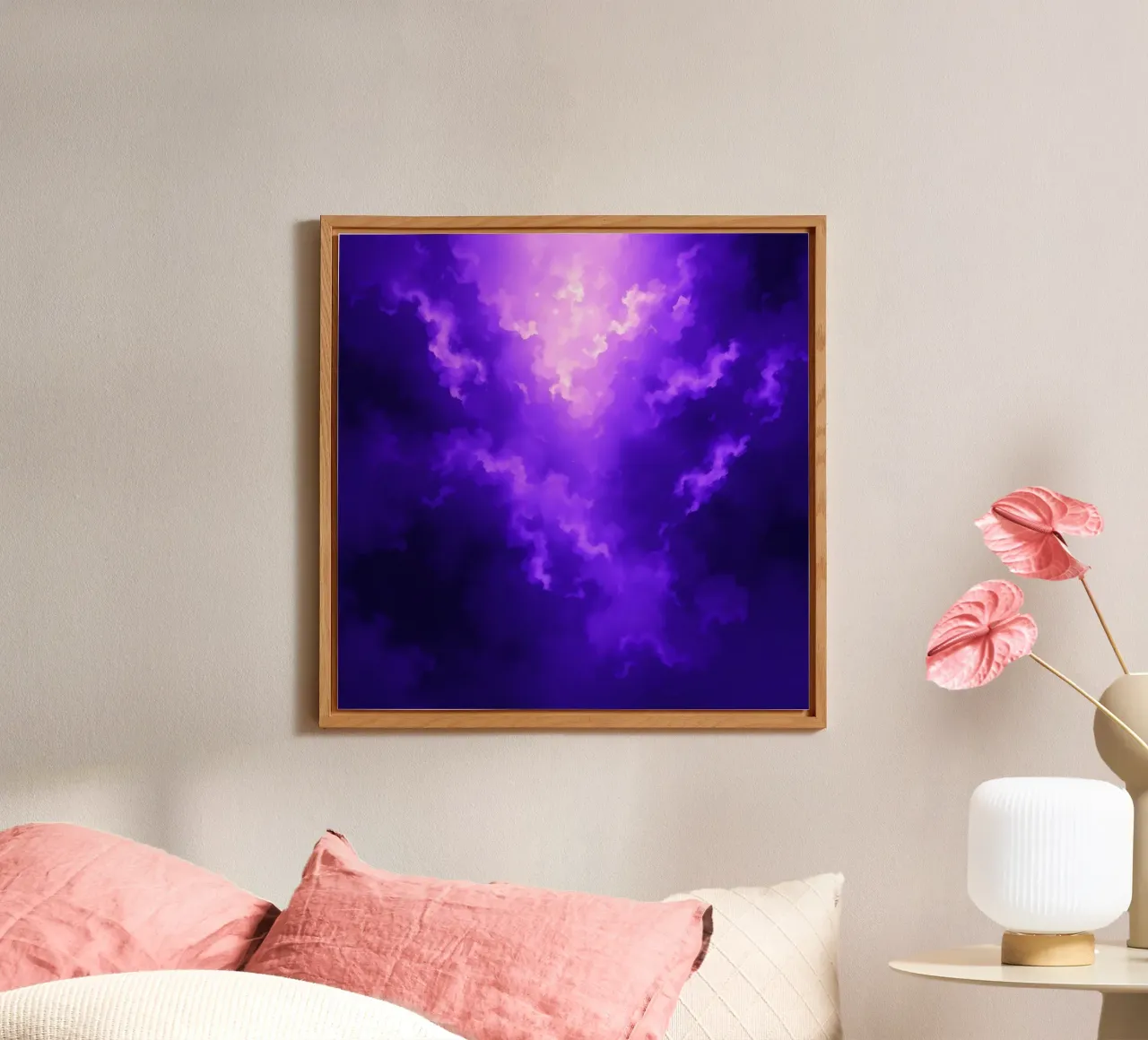 Vibrant purple clouds illuminated by a bright light alu-dibond by DesignDoodle