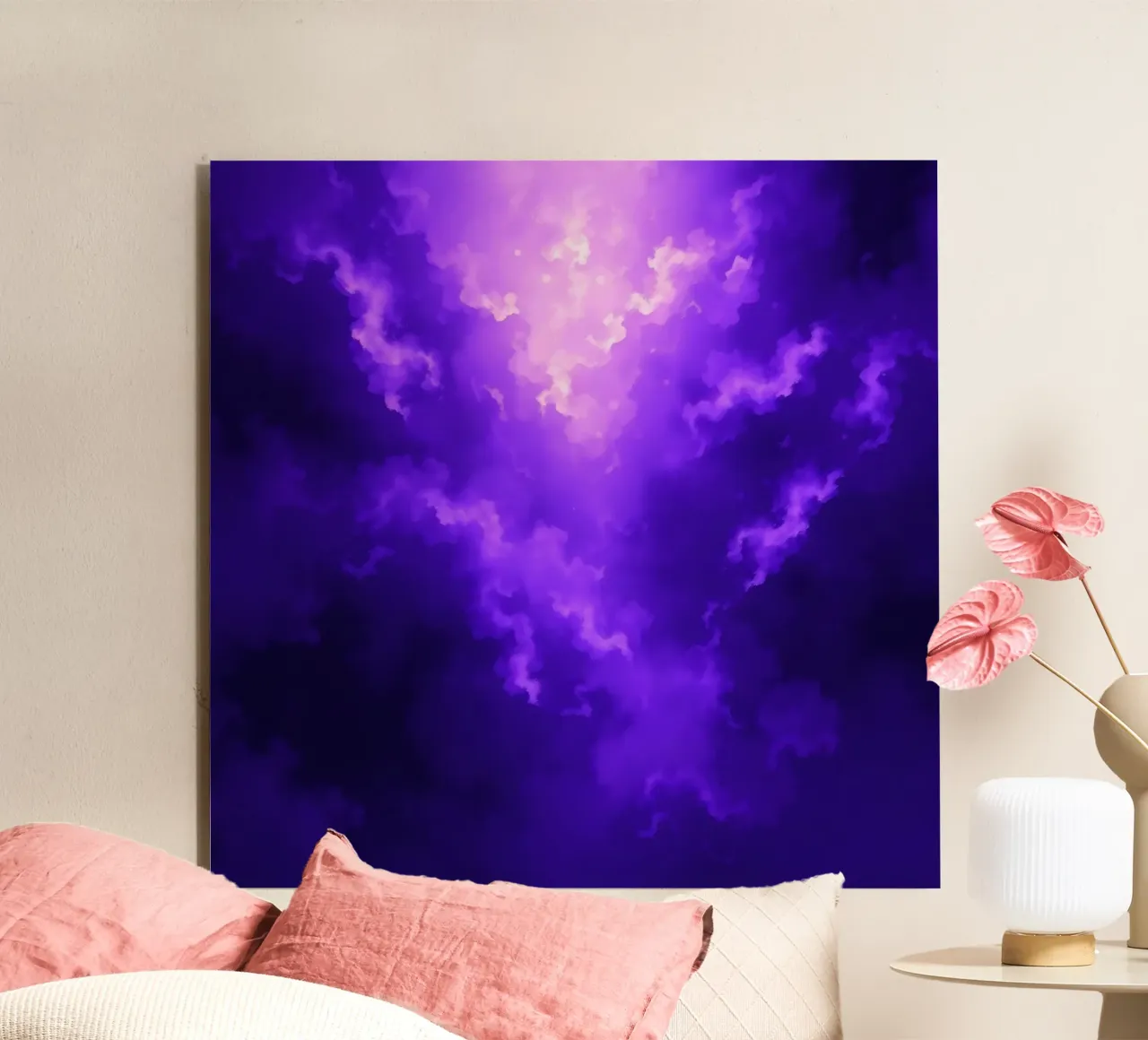 Vibrant purple clouds illuminated by a bright light alu-dibond by DesignDoodle
