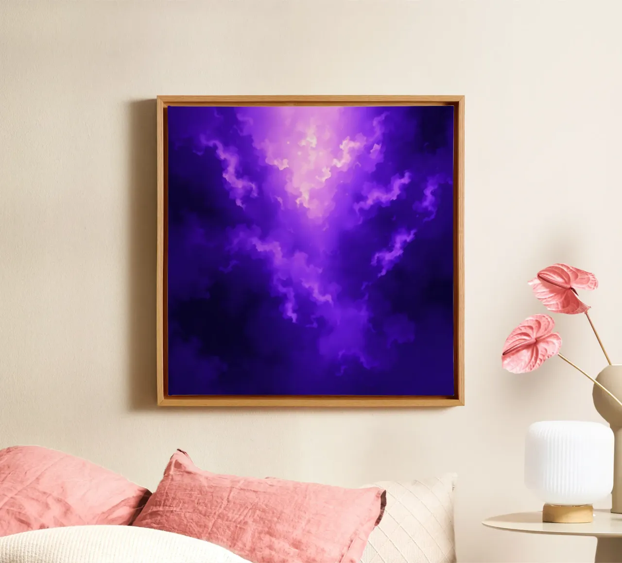 Nuvole viola vibranti illuminate da una luce intensa tela con Cornice a cassetta da DesignDoodle