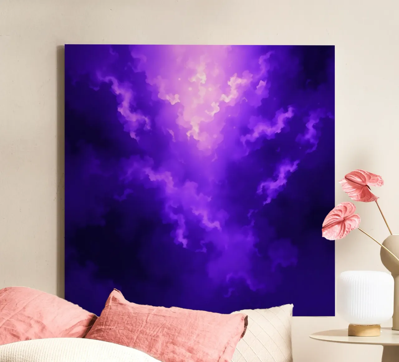 Nuvole viola vibranti illuminate da una luce intensa tela con Cornice a cassetta da DesignDoodle