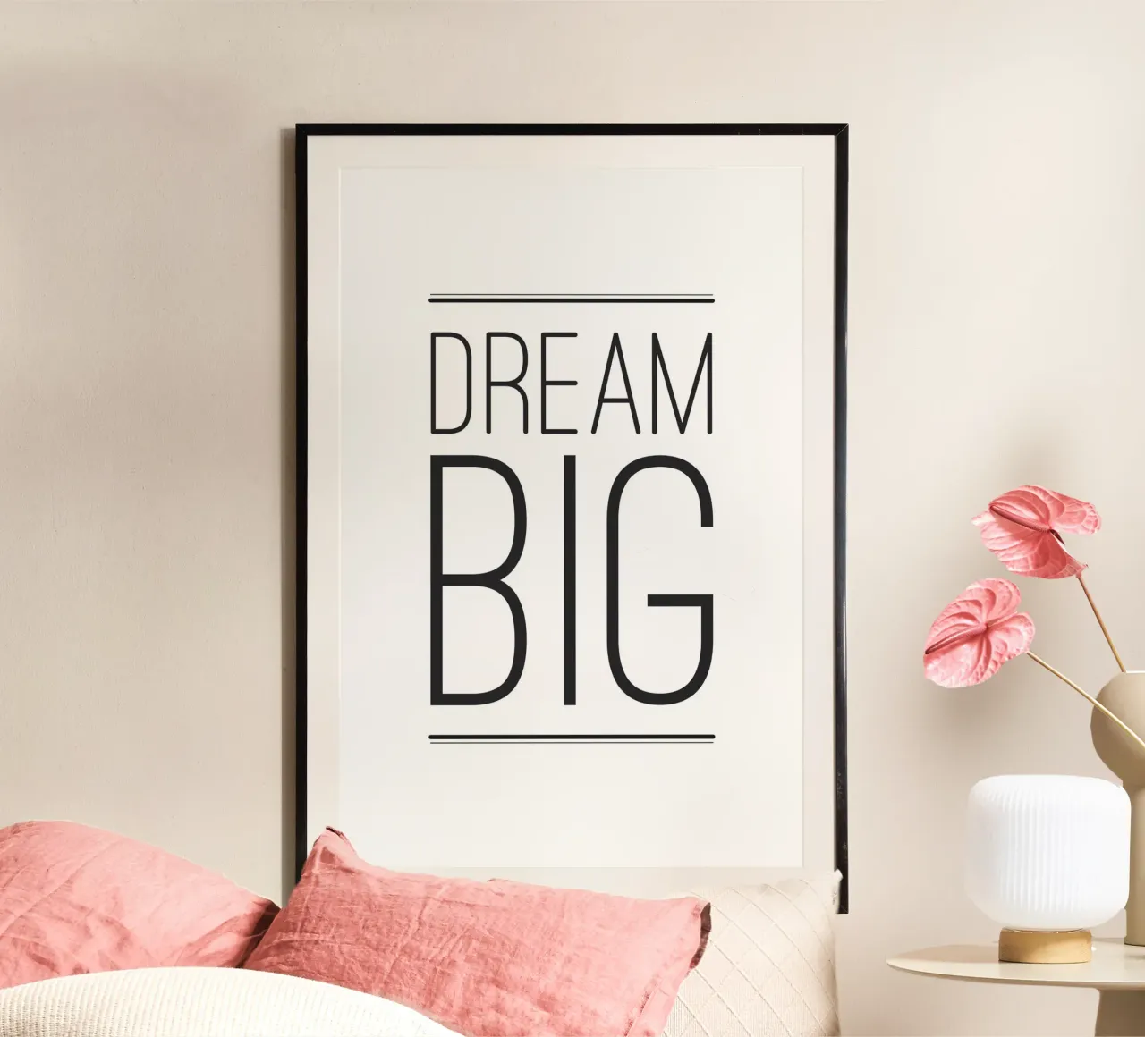 Sognare in grande - parole d'ispirazione poster con telaio in plastica da NouveauPrints