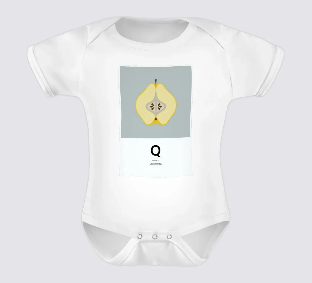 „The Food Alphabet“ - Q like Quince body neonato maniche corte da BLAEK Design Studio
