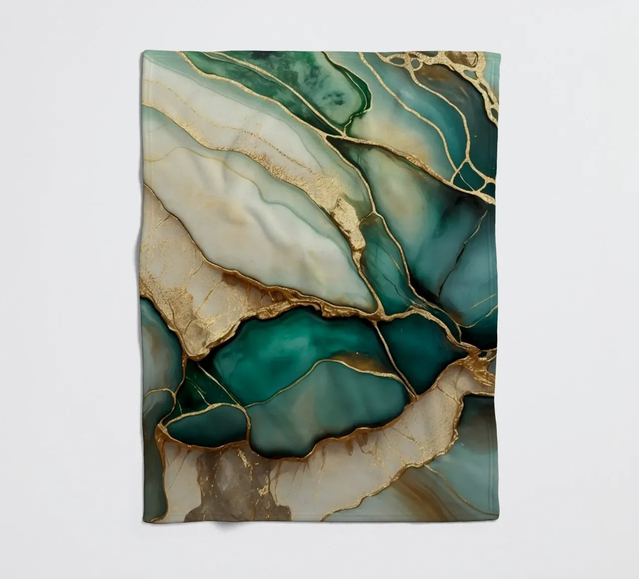 Teal Gold Emerald Jade Marble Elegance fleece blanket by Andrea Haase Modern Home