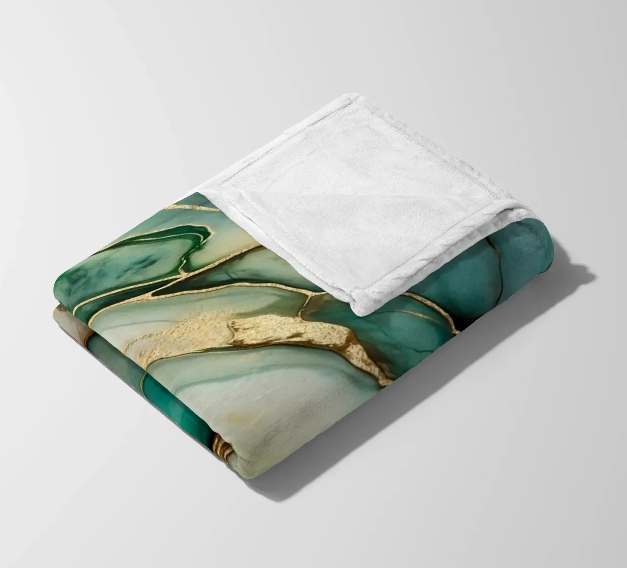 Teal Gold Emerald Jade Marble Elegance fleece blanket by Andrea Haase Modern Home