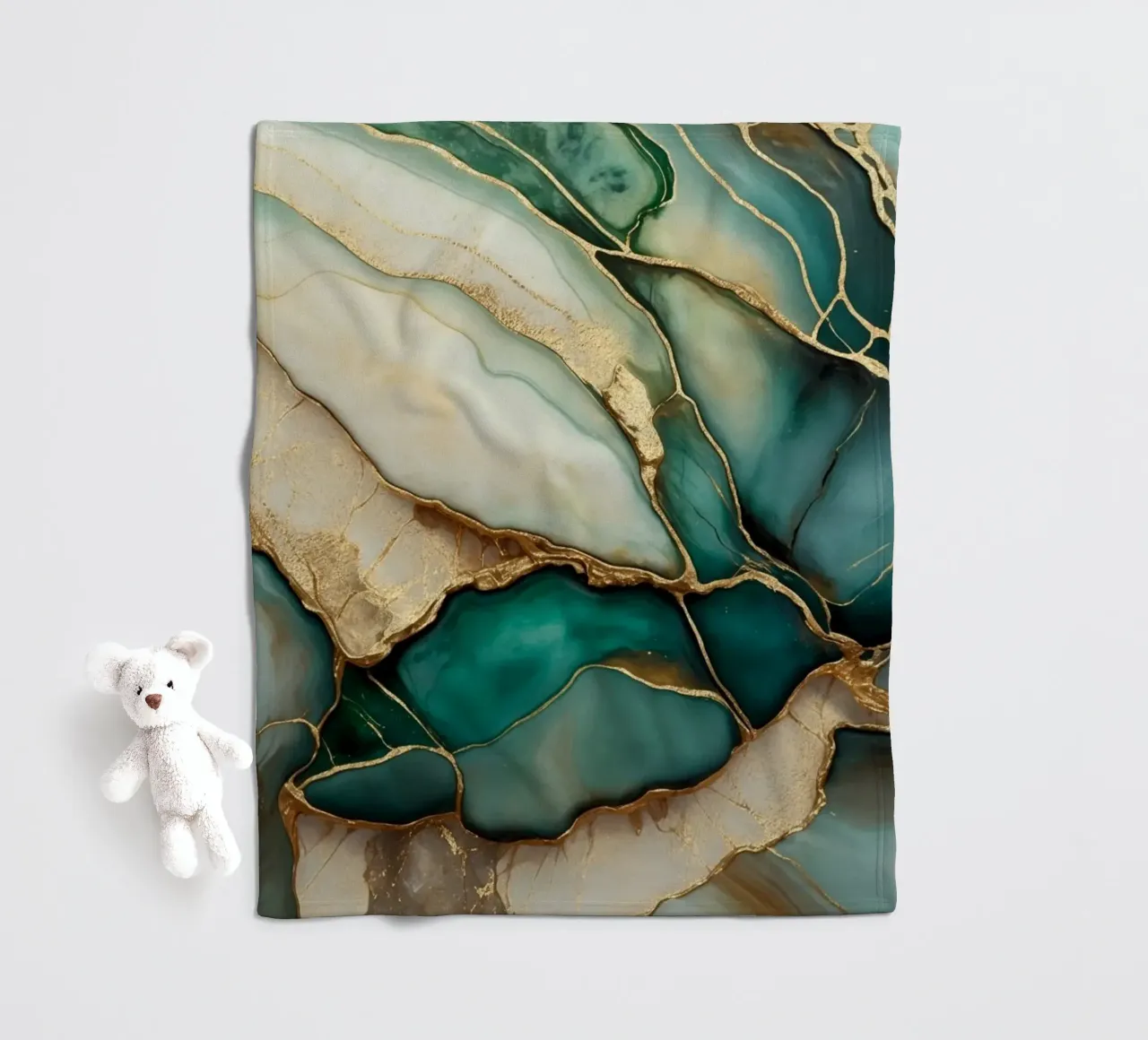 Teal Gold Emerald Jade Marble Elegance fleece blanket by Andrea Haase Modern Home