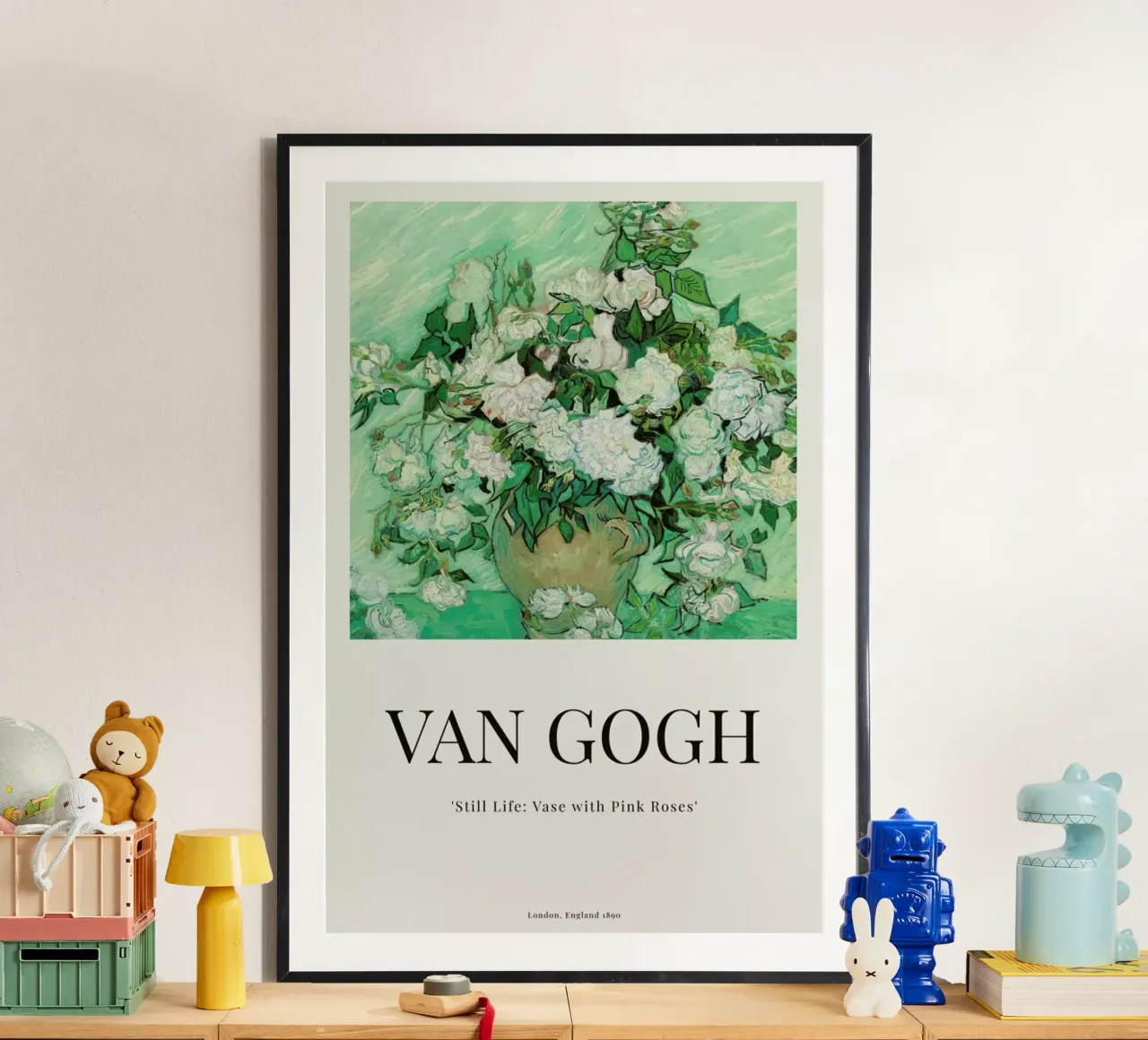 van Gogh - Still Life: Vase with Pink Roses poster con telaio in plastica da ARTOTHEK