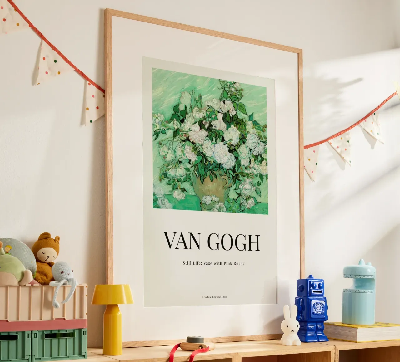 van Gogh - Still Life: Vase with Pink Roses poster con telaio in plastica da ARTOTHEK