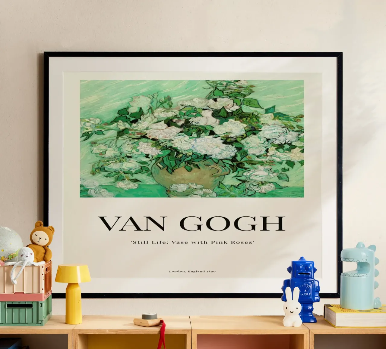 van Gogh - Still Life: Vase with Pink Roses poster con telaio in plastica da ARTOTHEK