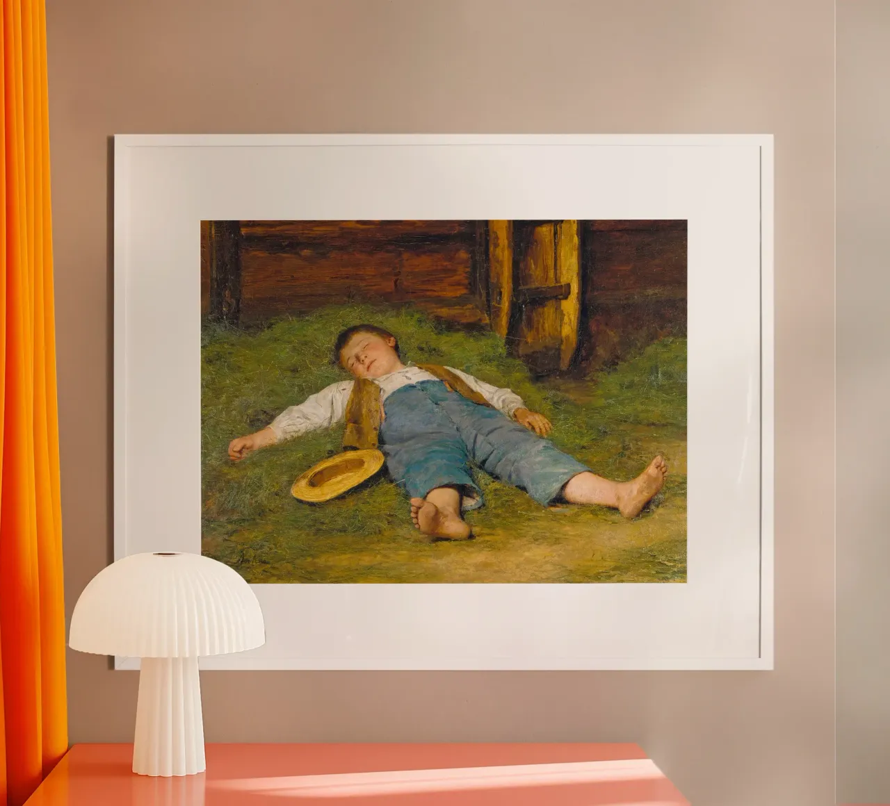 Albert Anker - Il ragazzo che dorme nel fieno poster con telaio in plastica da ARTOTHEK