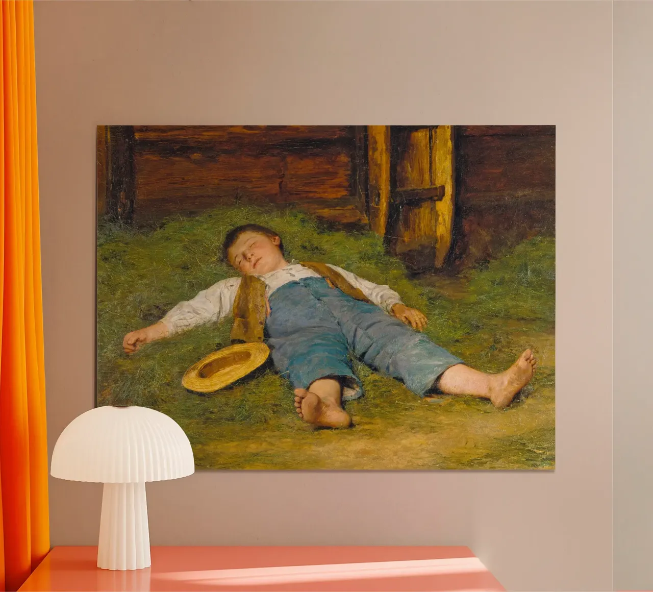 Albert Anker - Il ragazzo che dorme nel fieno poster con telaio in plastica da ARTOTHEK