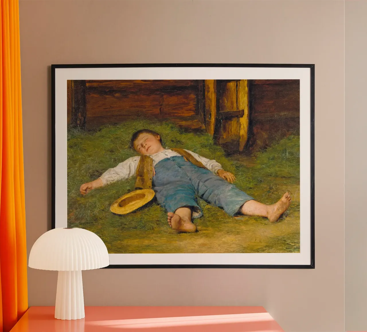 Albert Anker - Il ragazzo che dorme nel fieno poster con telaio in plastica da ARTOTHEK