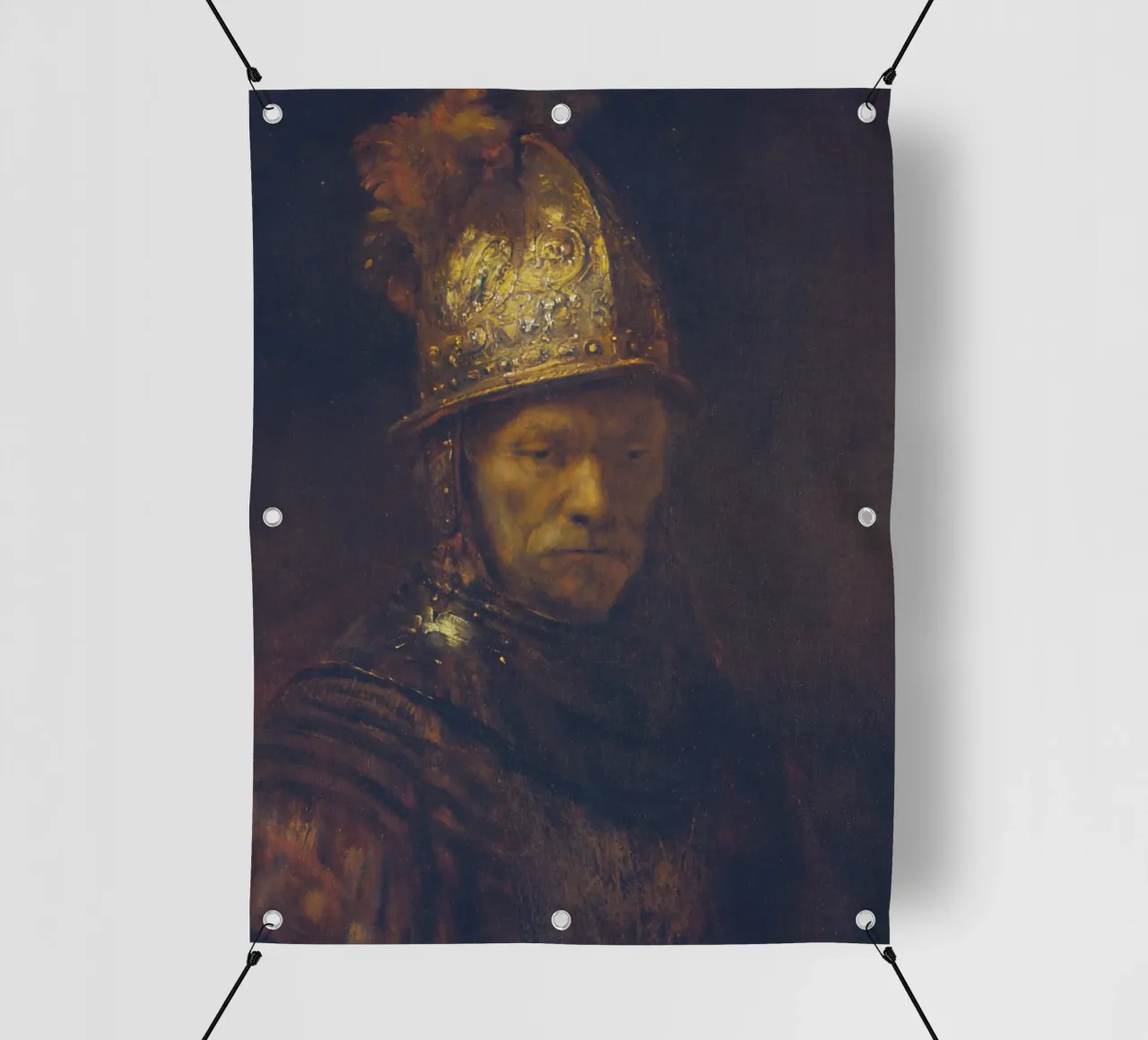 Rembrandt (Cerchio) - Ritratto di uomo con elmo d'oro telo in pvc da ARTOTHEK