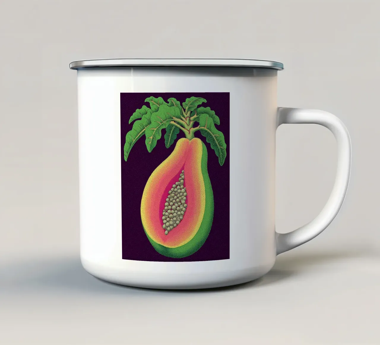 Pop Art Papaya - Frutta tropicale Stampa murale da cucina tazza in smalto da Kaji