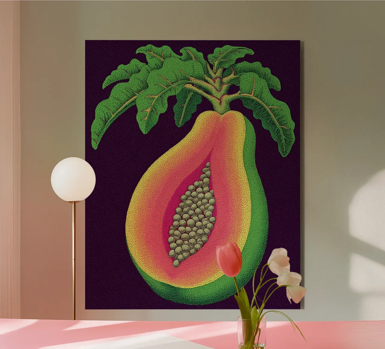 Pop Art Papaya - Fruta Tropical Impresión de Pared de Cocina placa de forex de Kaji