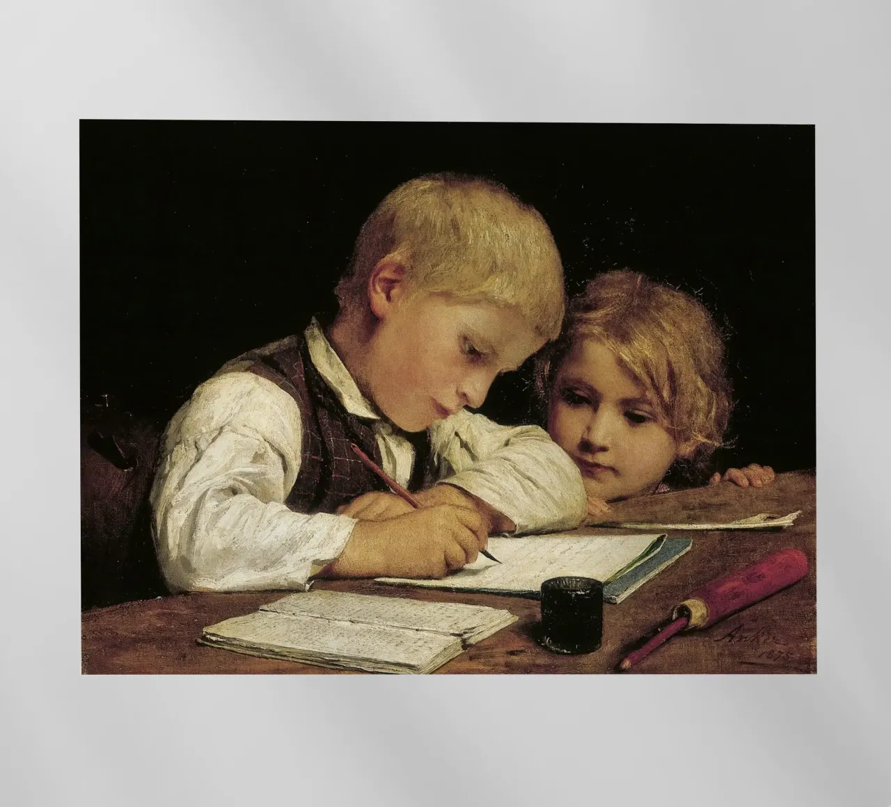 Albert Anker - Un ragazzo che scrive pellicola backlit da ARTOTHEK