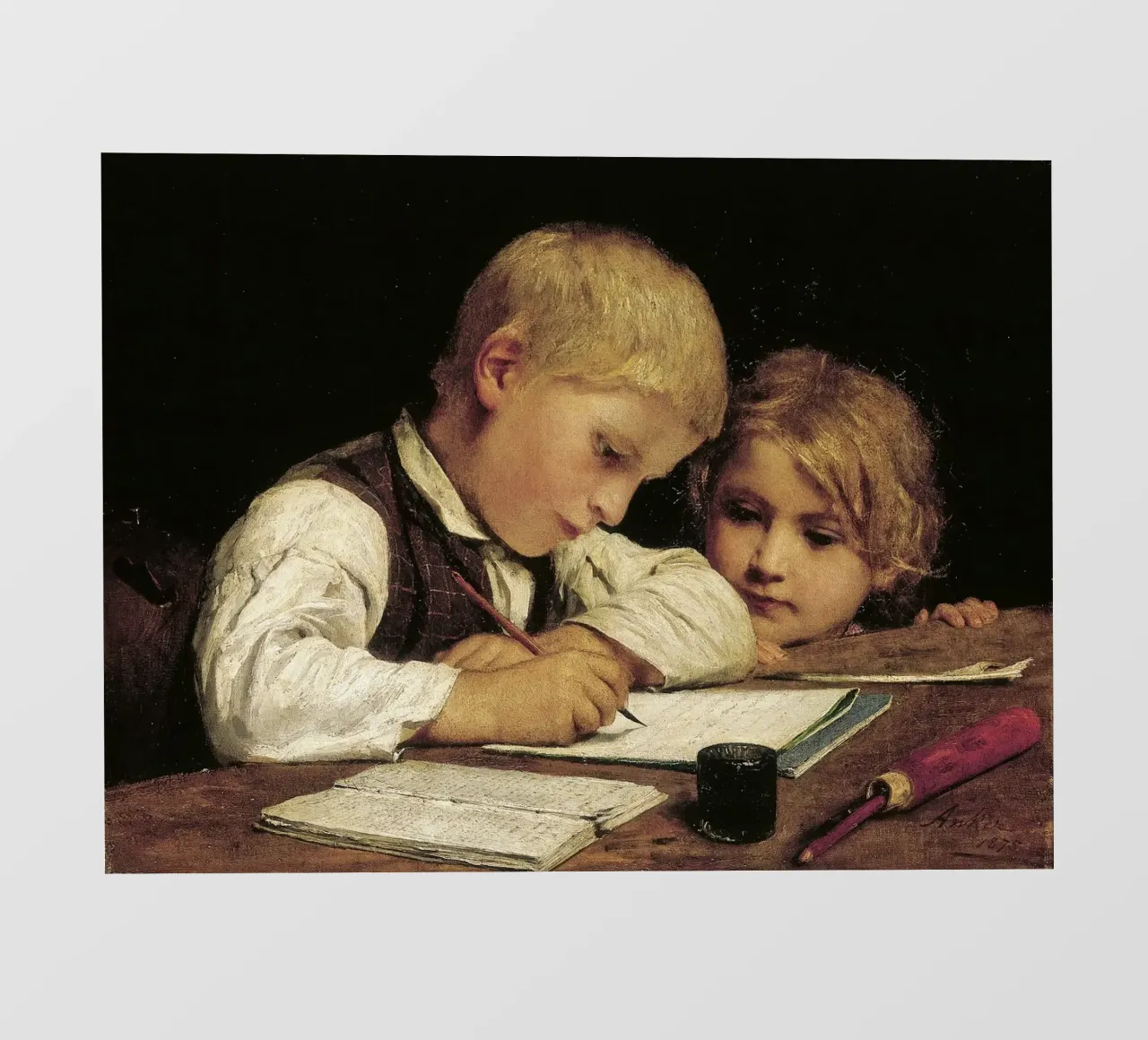 Albert Anker - Un ragazzo che scrive telo in pvc da ARTOTHEK