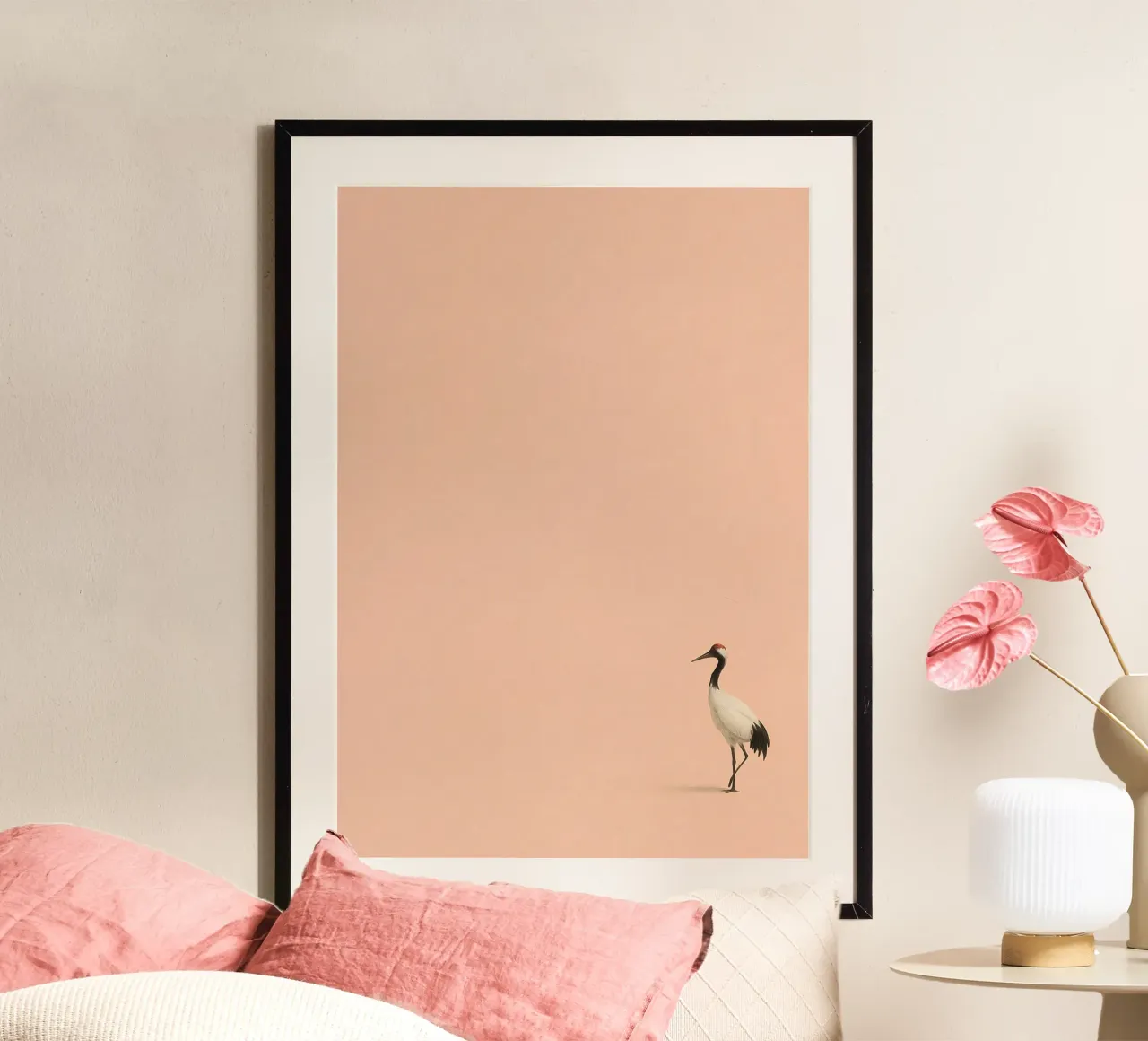 Solitary Crane on Peach Hues carta hahnemühle da Mosaic Dialogue