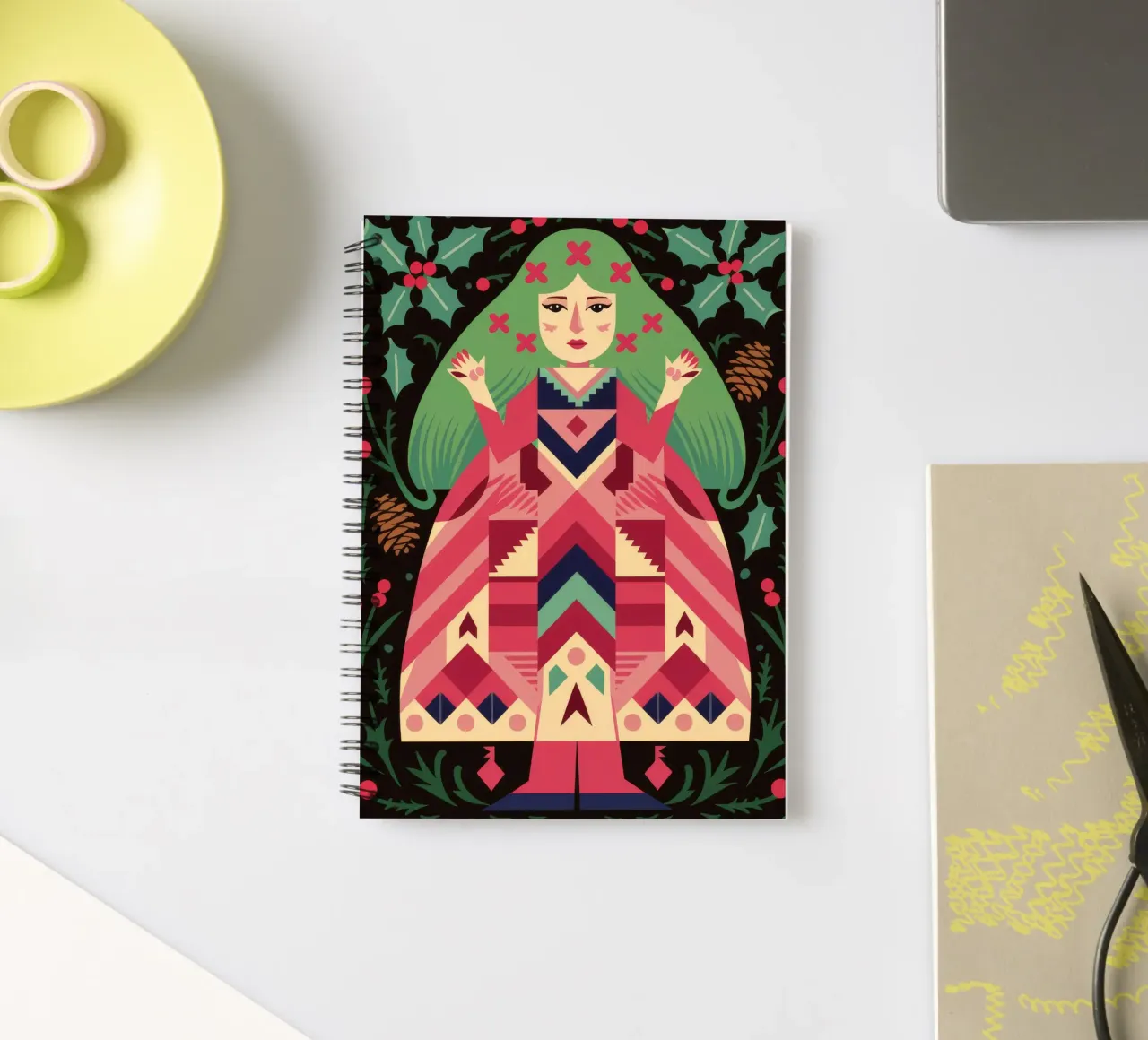 Geometric Pattern Fusion spiral notebook by Ivory Frame