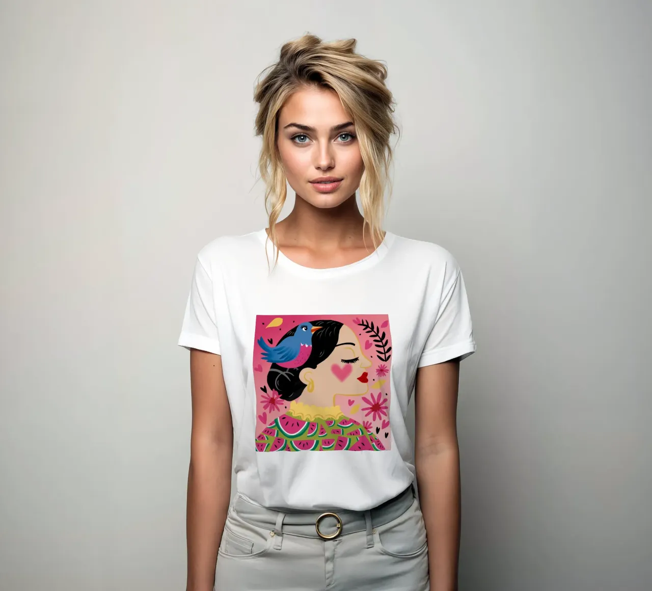 Harmonie des têtes d'oiseaux t-shirt ajusté pour femmes de Ivory Frame