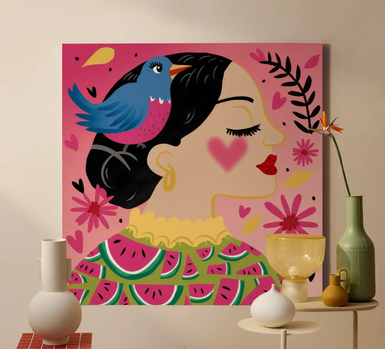 Bird Head Harmony canvas by Ivory Frame
