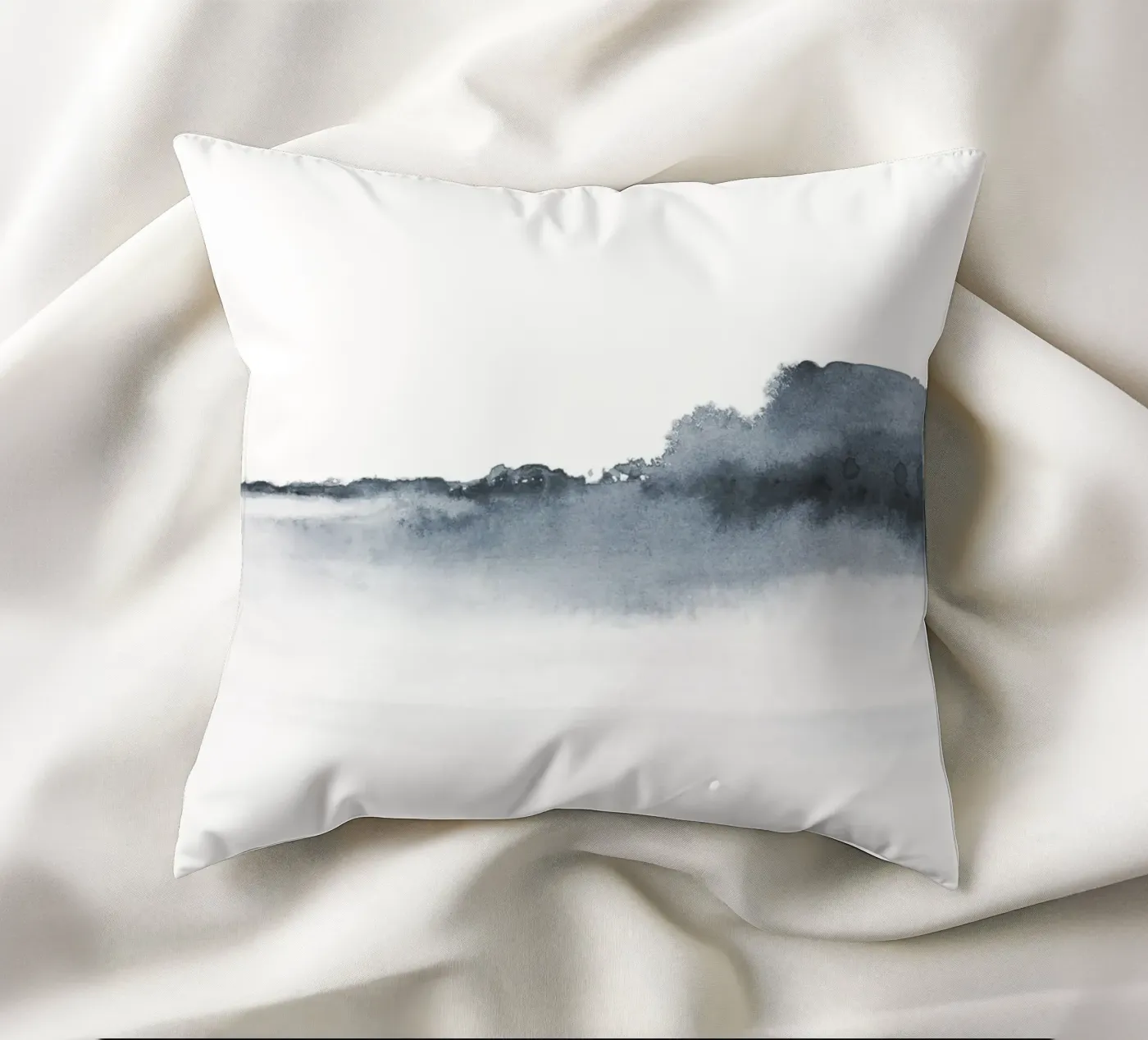 Abstract landscape in blue-grey decorative cushion by NouveauPrints